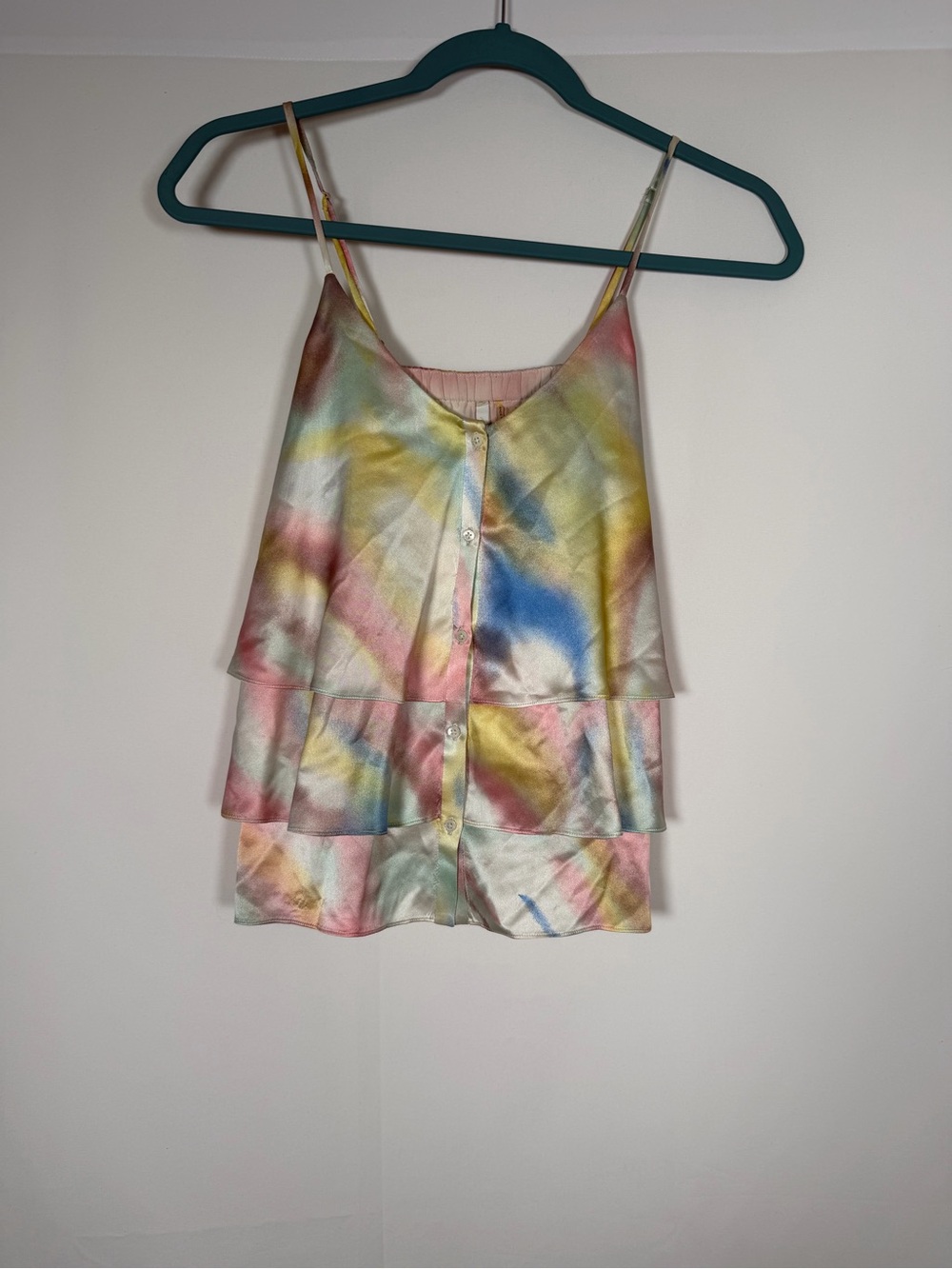 7 For All Mankind Multicolor Tie-Dye Silk Ruffle Tank - Whimsical, Fairy, Pastel